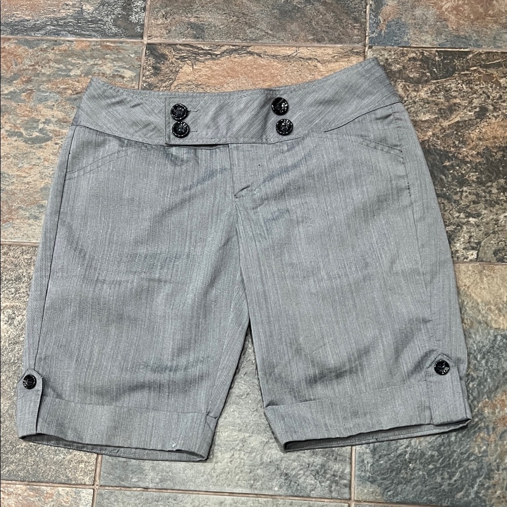 Gray Button-Accent Shorts